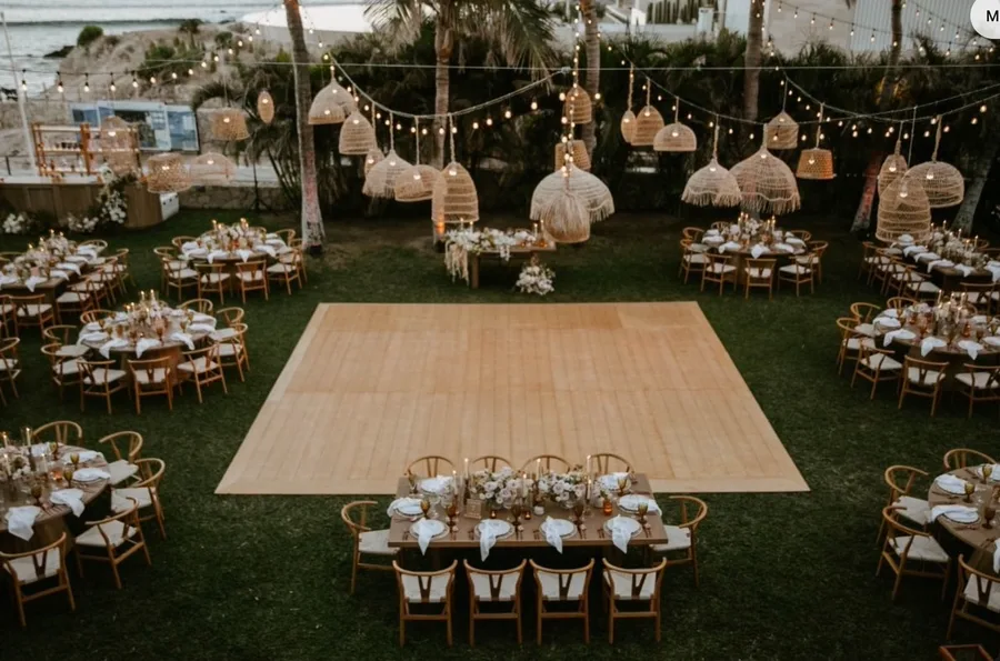 Reception dance floor under lights