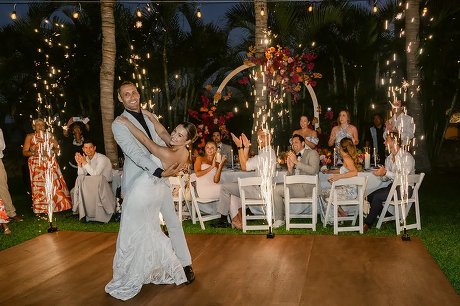 Cocktails under string lights